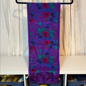 Liz Claiborne Purple and Blue Floral Silk Scarf